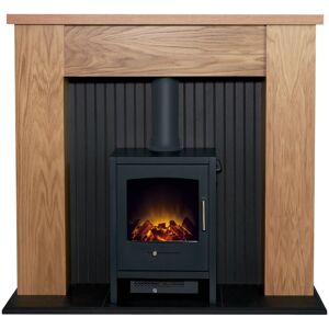 Adam New England Stove Fireplace Oak & Black + Bergen Electric Stove Charcoal Gr Adam New England Stove Fireplace Oak & Black + Bergen Electric Stove Charcoal Gr