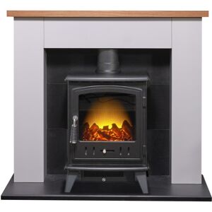 Adam Chester Stove Suite in Pure White with Aviemore Electric Stove in Adam Chester Stove Suite in Pure White with Aviemore Electric Stove in