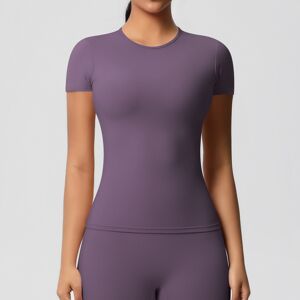 Unbranded (Eggplant purple, S) Solid color double-sided brushed tight sports short-sleeved Unbranded (Eggplant purple, S) Solid color double-sided brushed tight sports short-sleeved