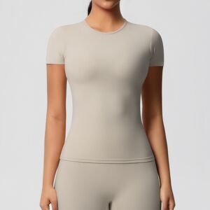 Unbranded (Camel brown, L) Solid color double-sided brushed tight sports short-sleeved T-s Unbranded (Camel brown, L) Solid color double-sided brushed tight sports short-sleeved T-s