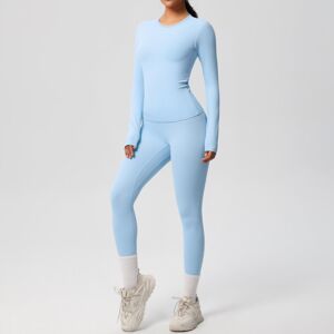 Unbranded (Suit-sky blue, M) Double-sided brushed solid color tight training long-sleeved Unbranded (Suit-sky blue, M) Double-sided brushed solid color tight training long-sleeved