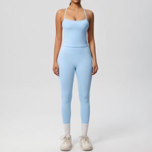 Unbranded (Suit-sky blue, XL) Solid color nude double-sided brushed back tight sports yoga Unbranded (Suit-sky blue, XL) Solid color nude double-sided brushed back tight sports yoga