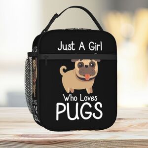 Famgem Lunch Bag Just A Girl Who Loves Pugs, Pug Lover Gift Tote Insulated Cooler Kids Famgem Lunch Bag Just A Girl Who Loves Pugs, Pug Lover Gift Tote Insulated Cooler Kids