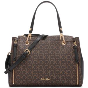 Calvin Klein Reyna Novelty Satchel Brown/Khaki/Black Linear Calvin Klein Reyna Novelty Satchel Brown/Khaki/Black Linear