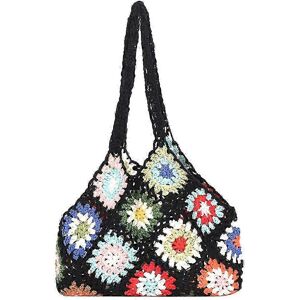 Unbranded Crochet Tote Bag, Knitted Shoulder Beach Bag, Aesthetic Woven Handbag Unbranded Crochet Tote Bag, Knitted Shoulder Beach Bag, Aesthetic Woven Handbag