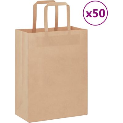 vidaXL Brown Paper Bags 50 pcs - 21x11x28cm, Handles, Eco-friendly vidaXL Brown Paper Bags 50 pcs - 21x11x28cm, Handles, Eco-friendly