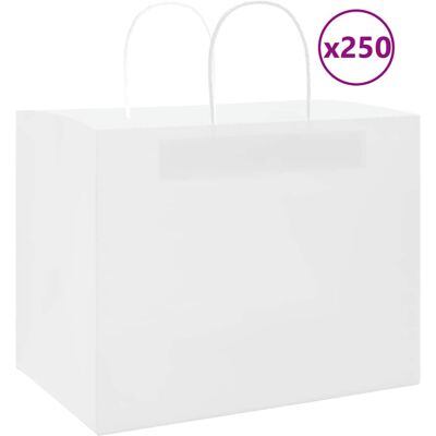 vidaXL White Paper Bags 250 pcs with Handles - Paper Bags vidaXL White Paper Bags 250 pcs with Handles - Paper Bags