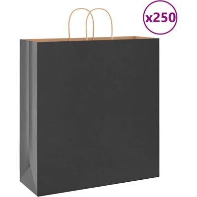 vidaXL Black Kraft Paper Bags 250 pcs Handles - Paper Bags vidaXL Black Kraft Paper Bags 250 pcs Handles - Paper Bags