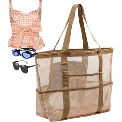 Unbranded (Khaki) Mesh Pool Bag Large Beach Tote Bag Heavy Duty, Mesh Bag Toys Organiz Unbranded (Khaki) Mesh Pool Bag Large Beach Tote Bag Heavy Duty, Mesh Bag Toys Organiz
