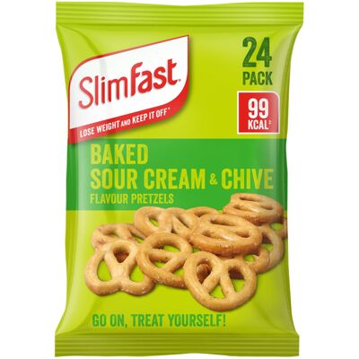 SlimFast • Pretzel Snack Bag • Sour Cream & Chive Flavour • Low Calorie Snack • SlimFast • Pretzel Snack Bag • Sour Cream & Chive Flavour • Low Calorie Snack •