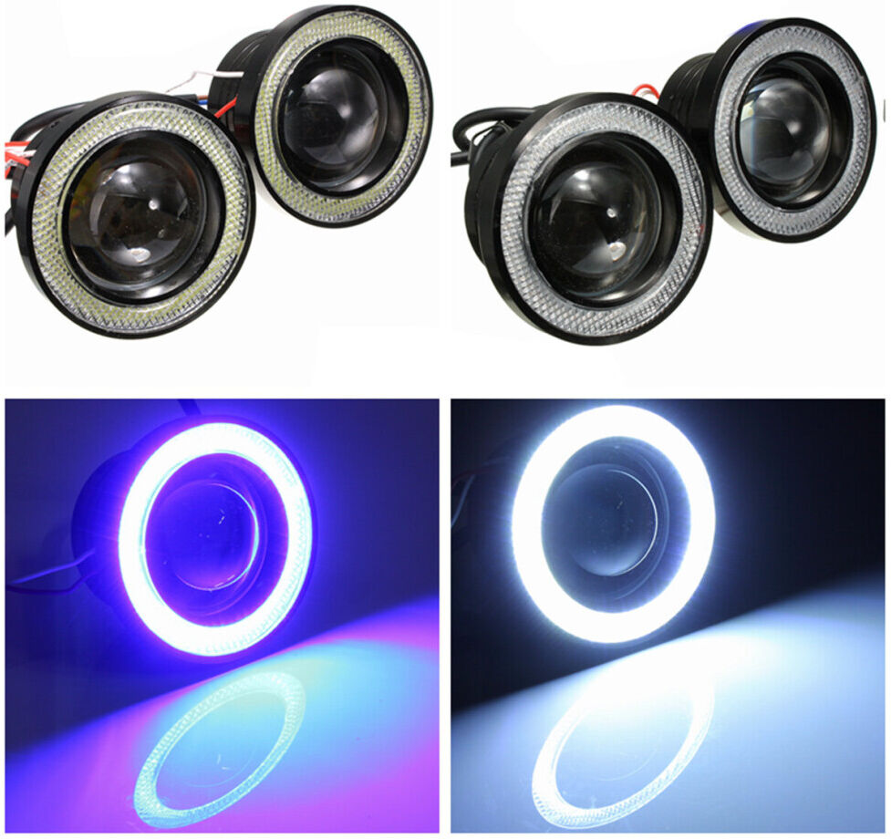 Unbranded New 2PCS 3 Inch Projector LED Fog Lights Angel Eyes with Blue/White Halo Ring DR