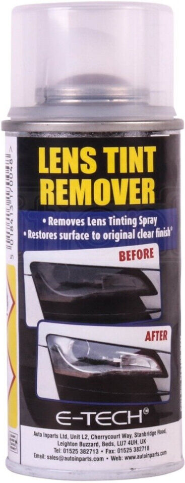 E-Tech Light Lenses Lens Tint Remover Spray Glass Plastic Car Motorbike 150ml