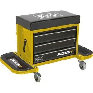 Loops Mechanics Utility Seat & Toolbox - Folding Side Trays - Swivel Castors - Yellow Loops Mechanics Utility Seat & Toolbox - Folding Side Trays - Swivel Castors - Yellow