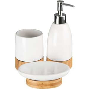 Premier Housewares Earth 3pc Bathroom Set, Natural Bamboo & White Dolomite Premier Housewares Earth 3pc Bathroom Set, Natural Bamboo & White Dolomite