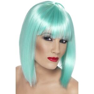 Short Neon Aqua Ladies Blunt Glam Wig With Fringe - wig glam neon aqua smiffys Short Neon Aqua Ladies Blunt Glam Wig With Fringe - wig glam neon aqua smiffys