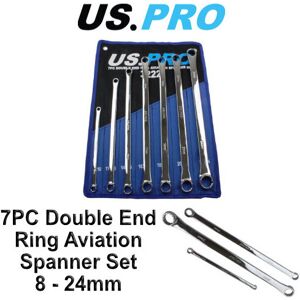 US PRO 7pc Aviation Double Ended Ring Extra Long Spanner Set 8 - 24mm US PRO 7pc Aviation Double Ended Ring Extra Long Spanner Set 8 - 24mm