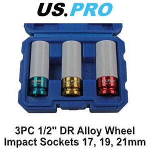 US PRO 3PC 1/2" DR Alloy Wheel Impact Sockets 17, 19, 21mm 1596 US PRO 3PC 1/2" DR Alloy Wheel Impact Sockets 17, 19, 21mm 1596