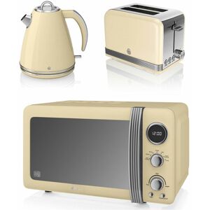 Swan Cream Retro Stylish Digital 20 Litre Microwave, 1.5 Litre Jug Kettle & 2 Sl Swan Cream Retro Stylish Digital 20 Litre Microwave, 1.5 Litre Jug Kettle & 2 Sl