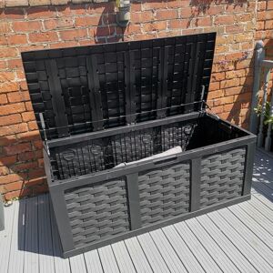 Samuel Alexander HUGE XXL 634 Litre Rattan Style Garden Cushion Storage Box - Sit on Lid Black Samuel Alexander HUGE XXL 634 Litre Rattan Style Garden Cushion Storage Box - Sit on Lid Black