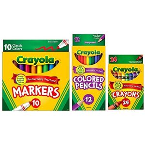 Crayola Classic Bundle: 3 Items - Crayons (24 Count) Broad Line Markers (10 Coun Crayola Classic Bundle: 3 Items - Crayons (24 Count) Broad Line Markers (10 Coun