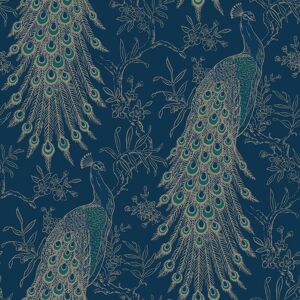 Peacock Navy Blue Feather Floral Vintage Birds Wallpaper - Wallpaper Peacock Navy Blue Feather Floral Vintage Birds Wallpaper - Wallpaper