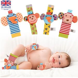 SKK Baby 4 Animal Wrist Rattle and Foot Finder Socks Set Toys Gift SKK Baby 4 Animal Wrist Rattle and Foot Finder Socks Set Toys Gift