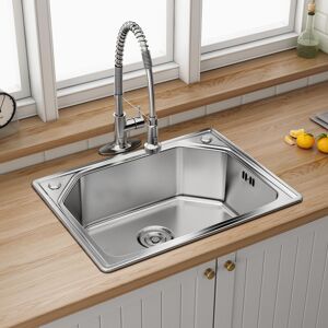 Living And Home (1# 600*450*210mm) Stainless Steel Kitchen Sink Inset Topmount Single Bowl Rever Living And Home (1# 600*450*210mm) Stainless Steel Kitchen Sink Inset Topmount Single Bowl Rever