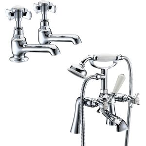 NES Home Trafford Twin Basin Taps & Bath Shower Mixer Tap Chrome NES Home Trafford Twin Basin Taps & Bath Shower Mixer Tap Chrome