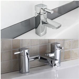 NES Home Newport Square Basin Sink Mono Mixer Tap & Bath Filler Tap Chrome NES Home Newport Square Basin Sink Mono Mixer Tap & Bath Filler Tap Chrome