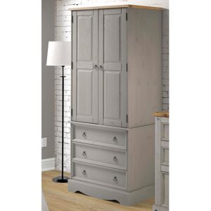 Home Source Corona 2 Door 3 Drawer Bedroom Armoire Wardrobe Antique Wax Finish Grey Home Source Corona 2 Door 3 Drawer Bedroom Armoire Wardrobe Antique Wax Finish Grey