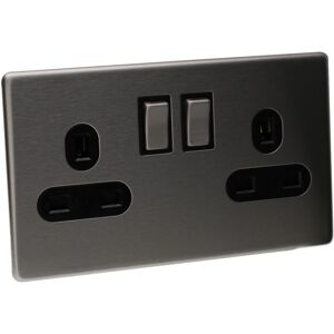 kenable 2 Gang 13A Switched Screwless UK Mains Power Plate with Brushed Chrome F kenable 2 Gang 13A Switched Screwless UK Mains Power Plate with Brushed Chrome F