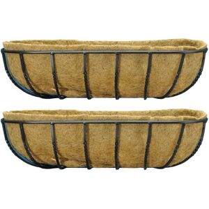 Selections Set of 2 Garden Black Metal Wall Basket Manger Trough Planters (75cm) Selections Set of 2 Garden Black Metal Wall Basket Manger Trough Planters (75cm)