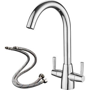 Heable Kitchen Mixer Tap Dual Lever Swivel Spout Chrome Sink Taps with UK Standard Fitt Heable Kitchen Mixer Tap Dual Lever Swivel Spout Chrome Sink Taps with UK Standard Fitt