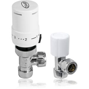 SPARES2GO Tower TRVPACK Thermostatic Radiator Valve Set with Lockshield, 10-15mm, White TR SPARES2GO Tower TRVPACK Thermostatic Radiator Valve Set with Lockshield, 10-15mm, White TR