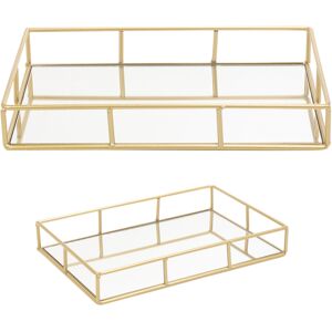 URBN Living (Rectangle) Set of 2 Metal Gold Decorative Mirror Trays Vanity Perfume Decor Can URBN Living (Rectangle) Set of 2 Metal Gold Decorative Mirror Trays Vanity Perfume Decor Can