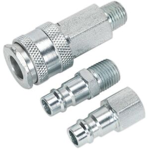 Loops 3 Piece High Flow Air Tool Coupling Kit - 1/4" BSP - Coupling Body & Adaptors Loops 3 Piece High Flow Air Tool Coupling Kit - 1/4" BSP - Coupling Body & Adaptors