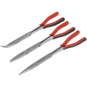 Loops 3 Piece Long Reach Double Joint Pliers Set - Straight Flat & Angled Pliers Loops 3 Piece Long Reach Double Joint Pliers Set - Straight Flat & Angled Pliers