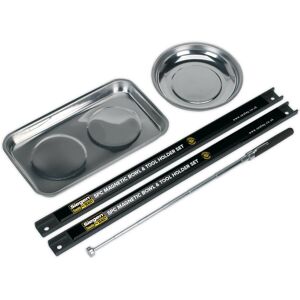 Loops 5pc Magnetic Tool Holder Set - 2x 460mm Wall Mounted Tool Bar & Collection Bowls Loops 5pc Magnetic Tool Holder Set - 2x 460mm Wall Mounted Tool Bar & Collection Bowls