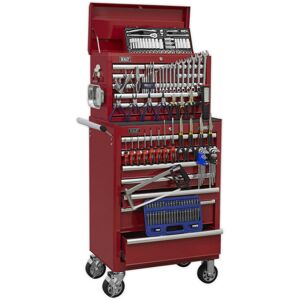 Loops Heavy Duty 15 Drawer Topchest & Rollcab Bundle - 147 Piece Tool Kit - Red Loops Heavy Duty 15 Drawer Topchest & Rollcab Bundle - 147 Piece Tool Kit - Red