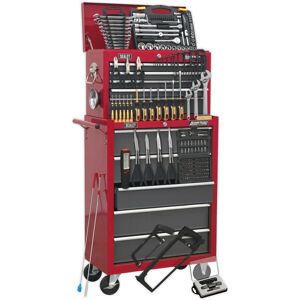 Loops 14 Drawer Topchest & Rollcab Bundle with 239 Piece Tool Kit - Red & Grey Loops 14 Drawer Topchest & Rollcab Bundle with 239 Piece Tool Kit - Red & Grey