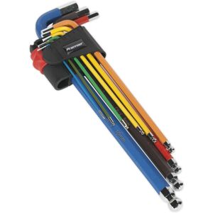 Loops 9 Piece Colour Coded Extra-Long Ball-End Hex Key Set - 1.5mm to 10mm Sizes Loops 9 Piece Colour Coded Extra-Long Ball-End Hex Key Set - 1.5mm to 10mm Sizes