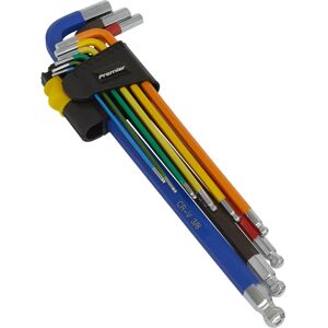 Loops 9 Piece Colour Coded Extra-Long Ball-End Hex Key Set - Imperial Sizing Loops 9 Piece Colour Coded Extra-Long Ball-End Hex Key Set - Imperial Sizing