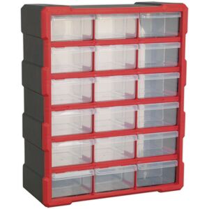 Loops 375 x 165 x 470mm 18 Drawer Parts Cabinet - Red - Wall/Standing Loops 375 x 165 x 470mm 18 Drawer Parts Cabinet - Red - Wall/Standing