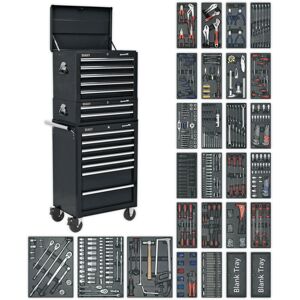 Loops 14 Drawer Topchest Mid Box & Rollcab Bundle - 1179 Piece Tool Kit - Black Loops 14 Drawer Topchest Mid Box & Rollcab Bundle - 1179 Piece Tool Kit - Black