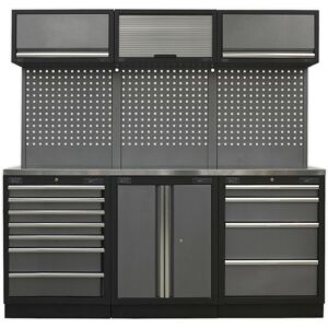 Loops Garage Storage System Unit - 2040 x 485 x 2000mm - 38mm Stainless Steel Worktop Loops Garage Storage System Unit - 2040 x 485 x 2000mm - 38mm Stainless Steel Worktop