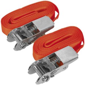 Loops PAIR 25mm x 4.5m 500KG Self Securing Ratchet Tie Down Strap Set - Polyester Web Loops PAIR 25mm x 4.5m 500KG Self Securing Ratchet Tie Down Strap Set - Polyester Web