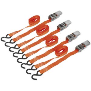 Loops 2 PAIR - 25mm x 4m 500KG Ratchet Tie Down Straps Set - Polyester Webbing S-Hook Loops 2 PAIR - 25mm x 4m 500KG Ratchet Tie Down Straps Set - Polyester Webbing S-Hook