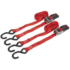 Loops PAIR 25mm x 4m 800KG Slide Ratchet Tie Down Strap Set - Polyester Web & S-Hooks Loops PAIR 25mm x 4m 800KG Slide Ratchet Tie Down Strap Set - Polyester Web & S-Hooks