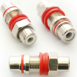 Loops Red RCA PHONO Female Panel Mount Coupler Adapter Wall Plate Chassis Loops Red RCA PHONO Female Panel Mount Coupler Adapter Wall Plate Chassis