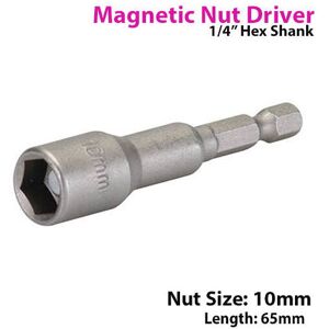 Loops 10mm x 65mm Chrome Vanadium Magnetic Nut Driver Adapter Hex Shank Power Drills Loops 10mm x 65mm Chrome Vanadium Magnetic Nut Driver Adapter Hex Shank Power Drills